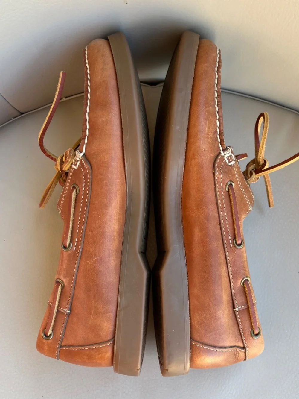 Bass Seafarer Brown Leather Boat Shoes Moc Toe Casual Loafers‎ 2-Eye Lace Up 9M